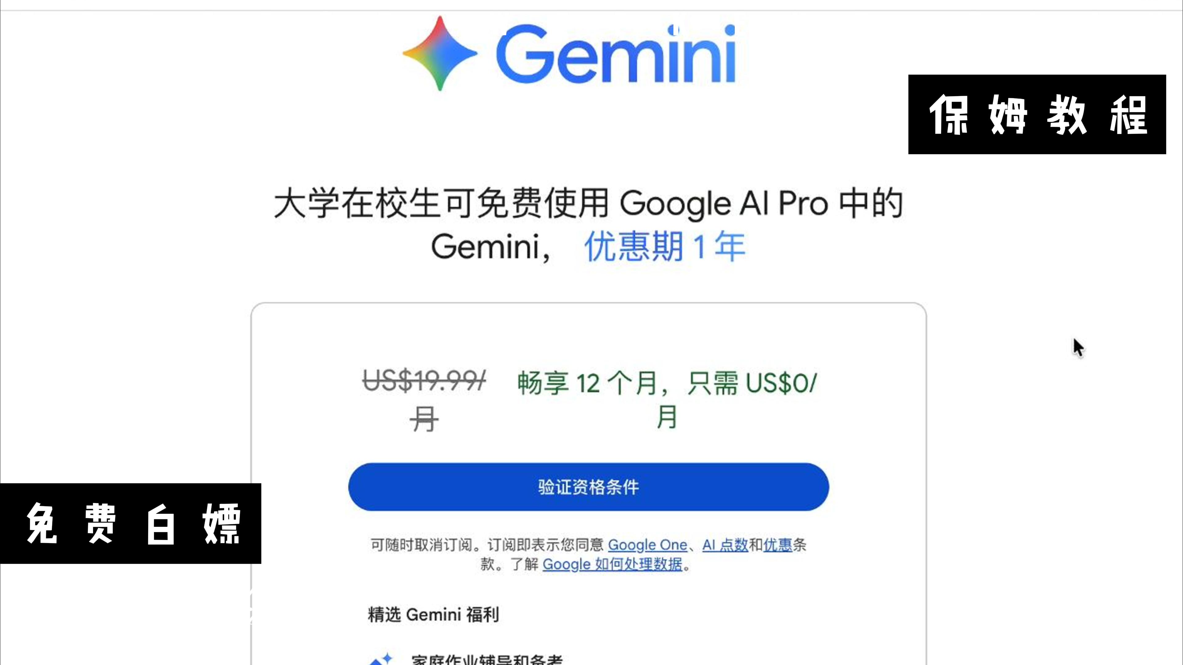 Gemini3 学生认证免费1年